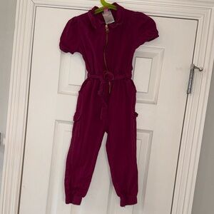 Vince Camuto Cranberry Pink Jumpsuit with Gold Zipper and belted tie